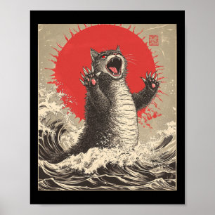 Niedlich Catzilla Cat Japanisch Art Funny Cat Poster