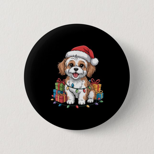 Niedlich Cavachon Weihnachts Weihnachtsdesign Funn Button (Vorderseite)