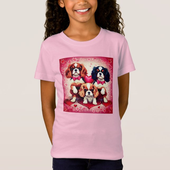 Niedlich Cavalier Heart Puppies Girls T - Shirt (Vorderseite)