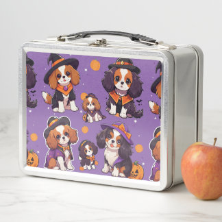 Niedlich Cavalier King Charles halloween-Muster Metall Brotdose
