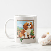 Niedlich Cavalier King Charles Pastel mit Blume