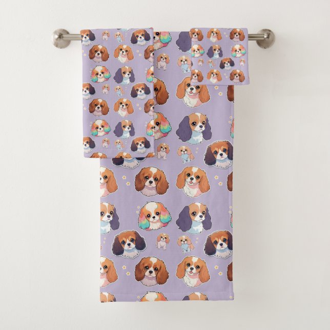 Niedlich Cavalier King Charles Pastel Pattern Badhandtuch Set (Insitu)