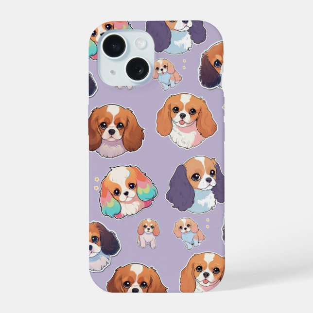Niedlich Cavalier King Charles Pastel Pattern iPhone 15 Hülle (Rückseite)