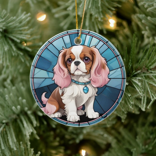 Niedlich Cavalier King Charles Pastel Stettel Glas Keramik Ornament (Baum)