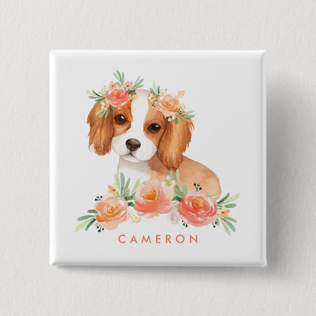 Niedlich Cavalier King Charles Spaniel Orange Flor Button (Vorderseite)