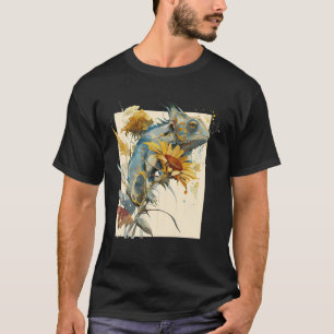 Niedlich Chameleon Sonnenblume Blumenechard T-Shirt