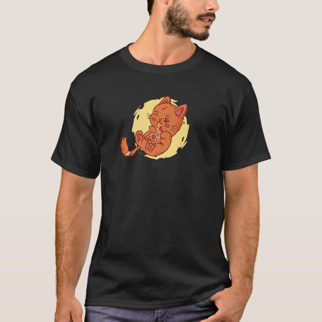 Niedlich Chat Eating Pizza T-Shirt (Vorderseite)