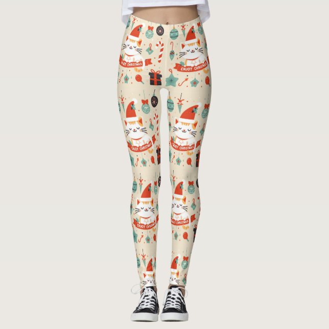 Niedlich Chat Genießen Sie die Weihnachtszeit Leggings (Vorderseite)