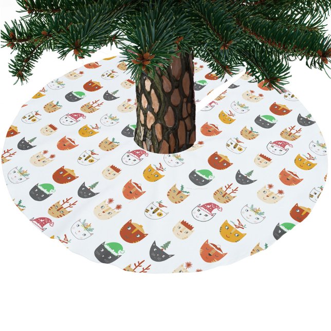 Niedlich Chat Weihnachten Polyester Weihnachtsbaumdecke (Fun Christmas kitty cat pattern tree skirt)
