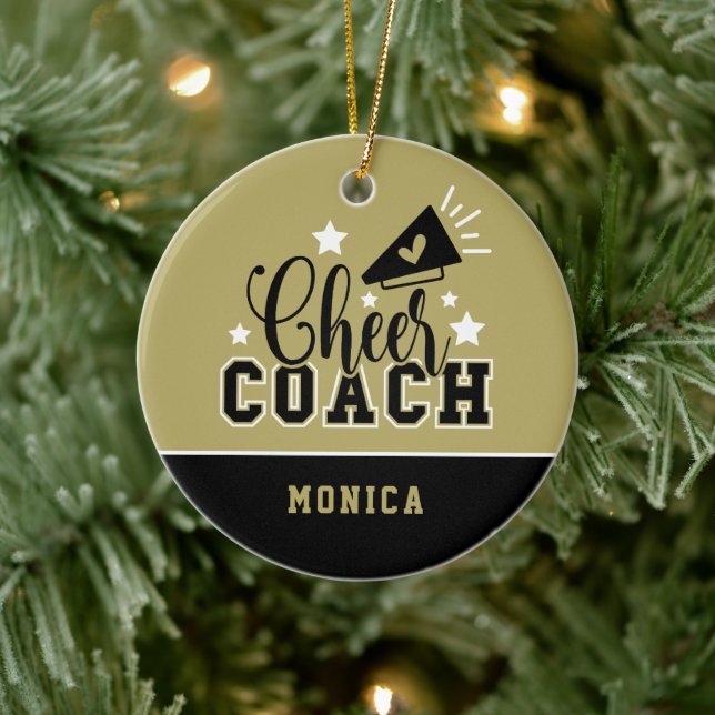 Niedlich Cheercoach Personalisiert Gold und Black Keramik Ornament (Baum)