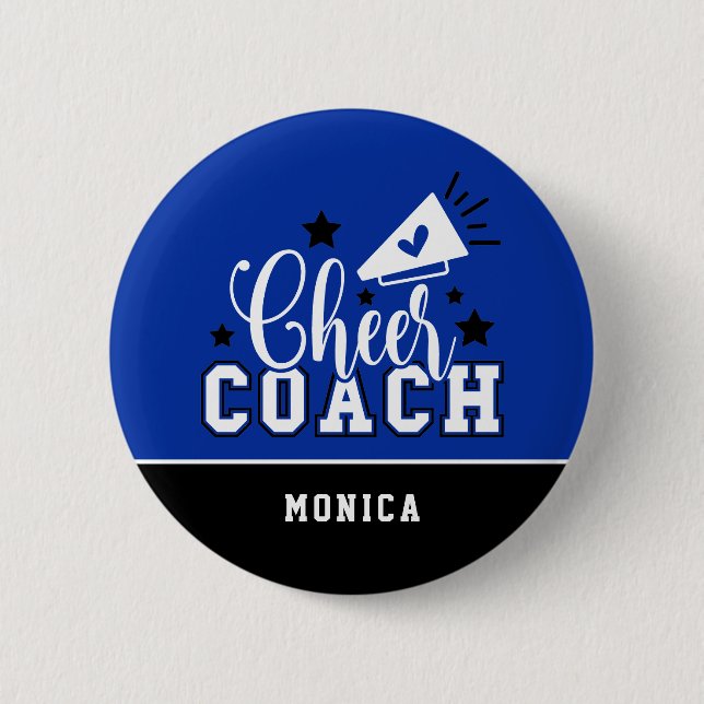 Niedlich Cheercoach Personalisiert Royal Blue & Bl Button (Vorderseite)