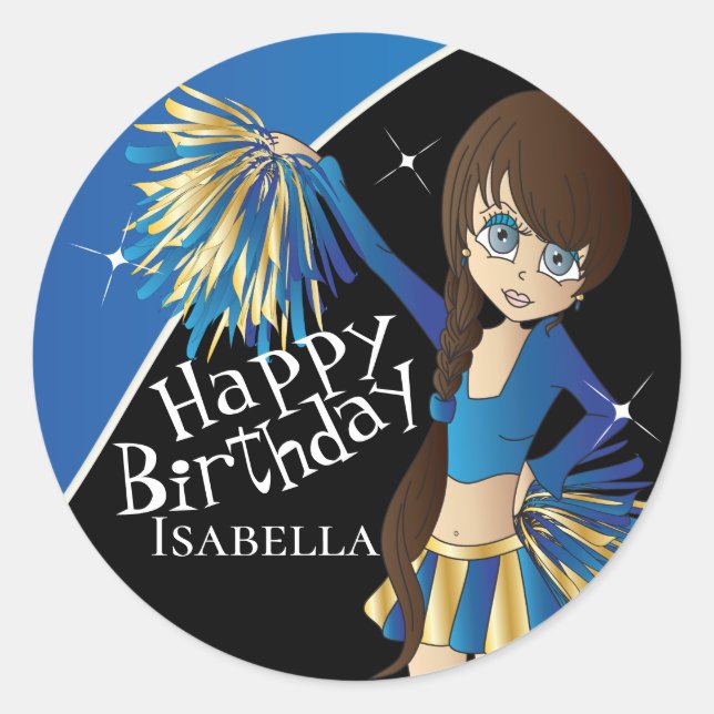 Niedlich Cheerleader Pom Pom Girls | Blau Runder Aufkleber (Vorderseite)