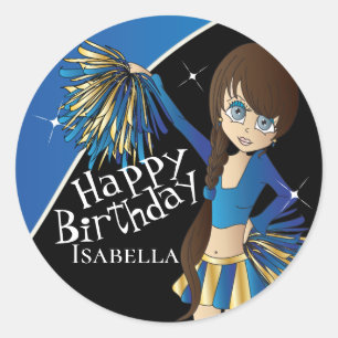 Niedlich Cheerleader Pom Pom Girls   Blau Runder Aufkleber