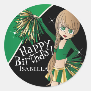 Niedlich Cheerleader Pom Pom Girls   Grün Runder Aufkleber