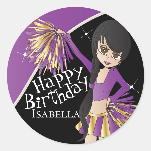 Niedlich Cheerleader Pom Pom Girls | LILA Runder Aufkleber (Vorderseite)