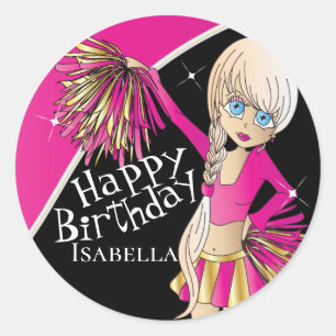 Niedlich Cheerleader Pom Pom Girls   Rosa Runder Aufkleber