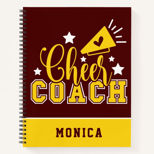 Niedlich Cheertrainer Personalisiert Maroon & Yell Notizbuch (Vorderseite)