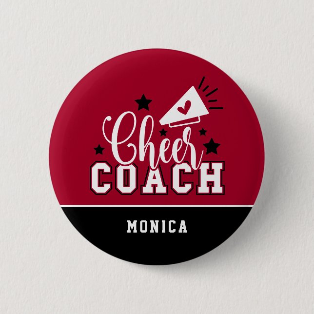 Niedlich Cheertrainer Personalisiert Red & Black Button (Vorderseite)