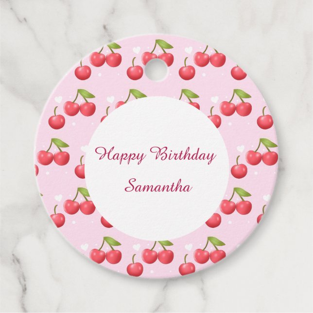 Niedlich Cherry 1. Geburtstag Party Geschenkanhänger (Vorderseite)