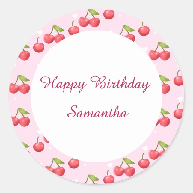 Niedlich Cherry 1. Geburtstag Party Runder Aufkleber (Vorderseite)