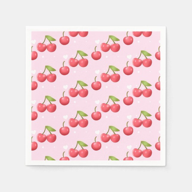 Niedlich Cherry 1. Geburtstag Party Serviette (Vorderseite)