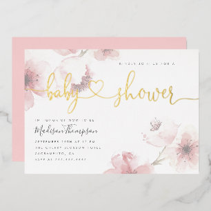 Niedlich Cherry Blossom Gold Script Blumenjungen D Folieneinladung