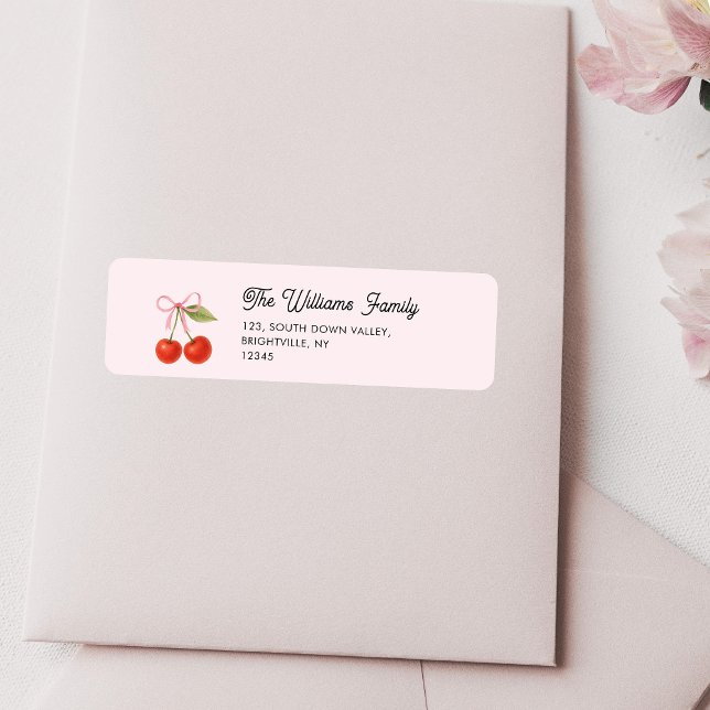 Niedlich Cherry Bow Coquette Rücksendeadresse (Cute Cherry Bow Coquette return address Label)
