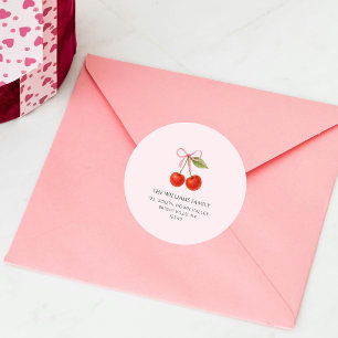 Niedlich Cherry Bow Coquette Rücksendeadresse Runder Aufkleber