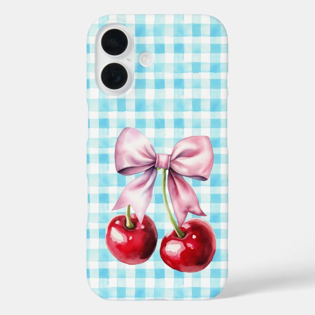 Niedlich Cherry Coquette Bow Blue Gingham Case-Mate iPhone Hülle (Rückseite)