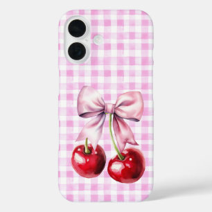 Niedlich Cherry Coquette Bow Pink Gingham iPhone 16 Hülle