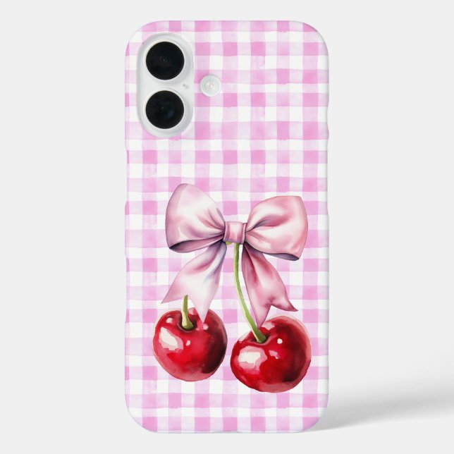 Niedlich Cherry Coquette Bow Pink Gingham Case-Mate iPhone Hülle (Rückseite)