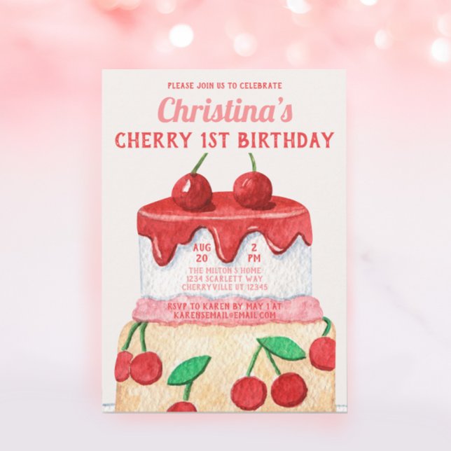 Niedlich Cherry First Sweet One Birthday Einladung (Von Creator hochgeladen)