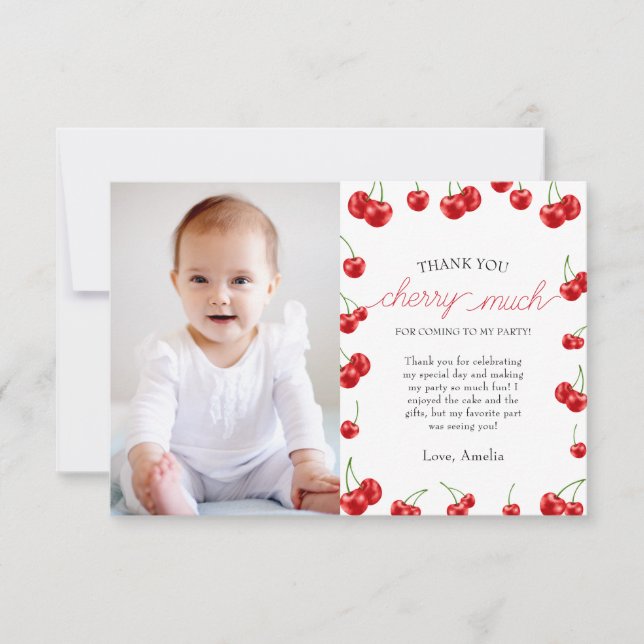 Niedlich Cherry Girl Berry Erster Geburtstag Foto Dankeskarte (Vorderseite)