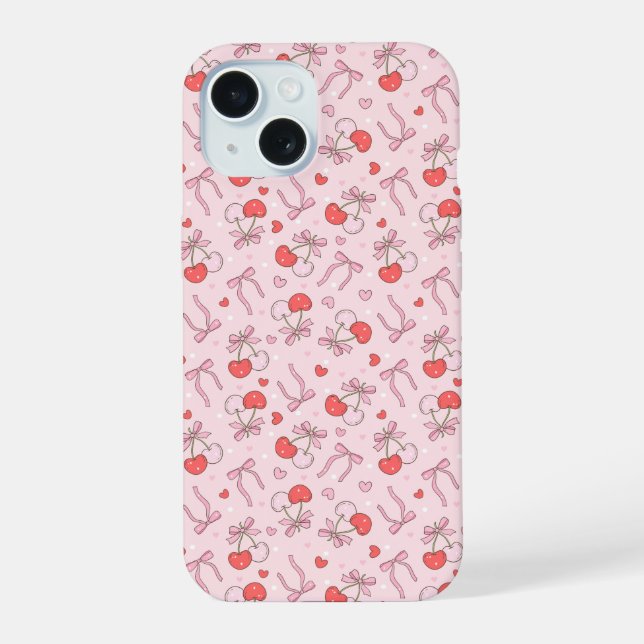 Niedlich Cherry und Bow iPhone 15 Hülle (Rückseite)