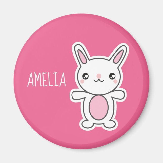 Niedlich Chibi Bunny Pink Personalisiert Magnet (Vorne)