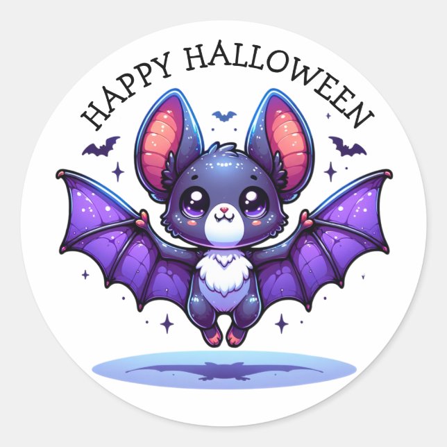 Niedlich Chibi Cartoon Bat Halloween Runder Aufkleber (Vorderseite)