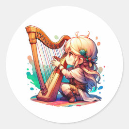 Niedlich Chibi Girl Playing Harl Runder Aufkleber