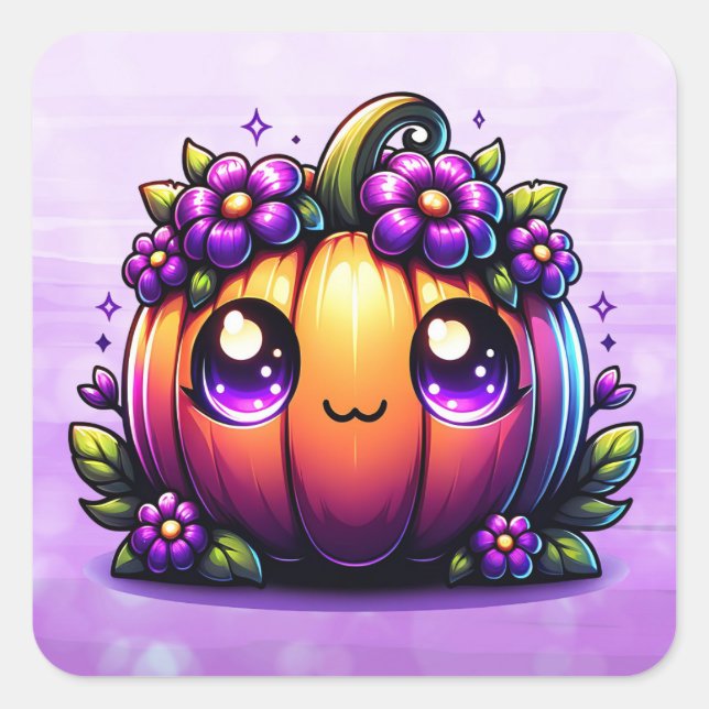 Niedlich Chibi Halloween Pumpkin Quadratischer Aufkleber (Vorderseite)