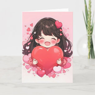 Niedlich Chibi Heart Anime Girl Feiertagskarte