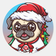 Niedlich Chibi Kawaii Dog Mops Weihnachtssticker