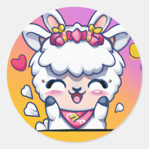 Niedlich Chibi Kawaii Llama Liebe Sunset Runder Aufkleber