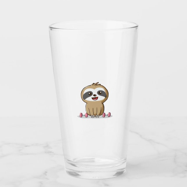Niedlich Chibi Sloth Workout � Funny Kawaii Gym Ti Glas (Vorderseite)