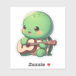 Niedlich Chibi Turtle Playing Guitar Aufkleber