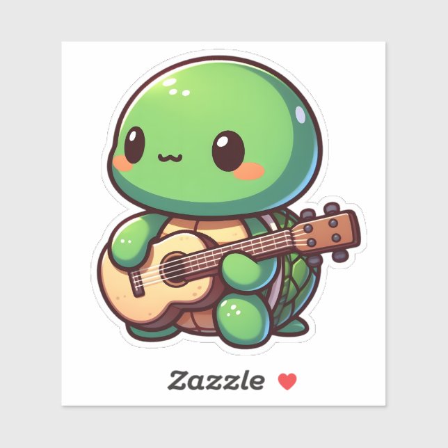 Niedlich Chibi Turtle Playing Guitar Aufkleber (Blatt)