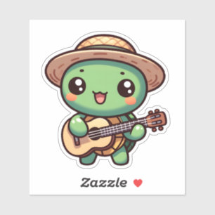 Niedlich Chibi Turtle Playing Guitar Aufkleber