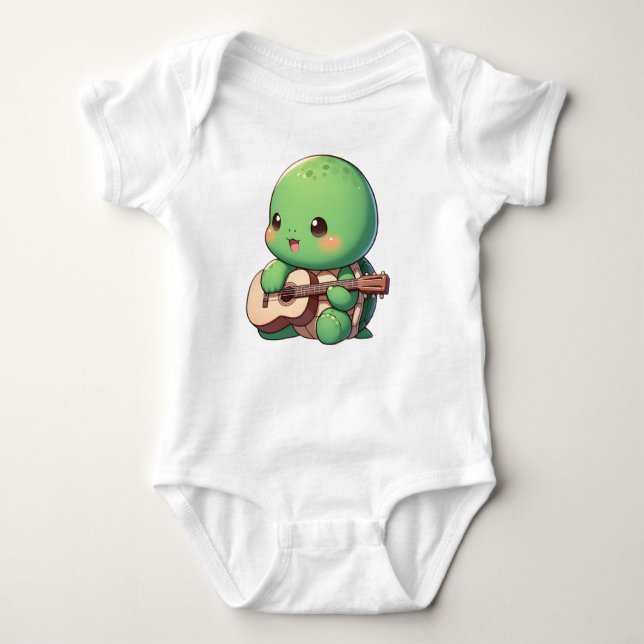 Niedlich Chibi Turtle Playing Guitar Baby Strampler (Vorderseite)