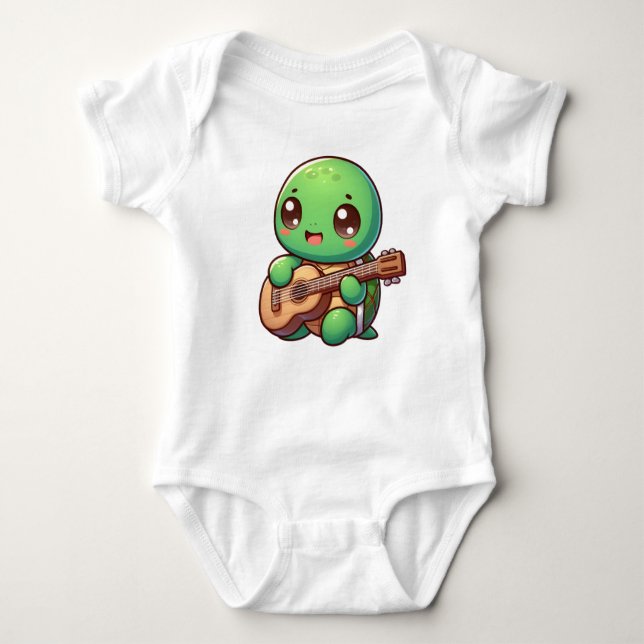 Niedlich Chibi Turtle Playing Guitar Baby Strampler (Vorderseite)