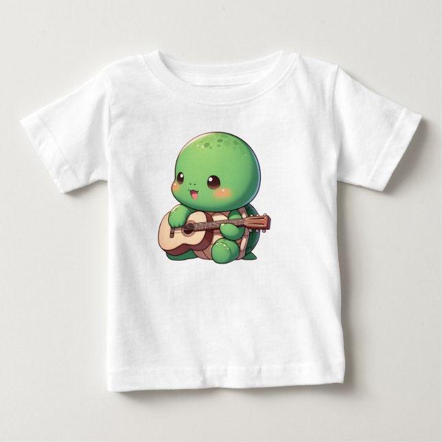 Niedlich Chibi Turtle Playing Guitar Baby T-shirt (Vorderseite)
