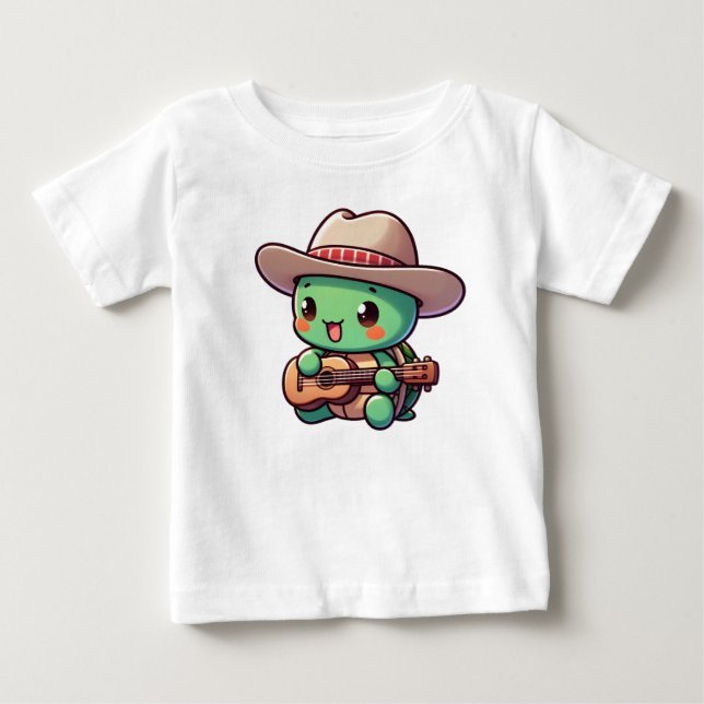 Niedlich Chibi Turtle Playing Guitar Baby T-shirt (Vorderseite)