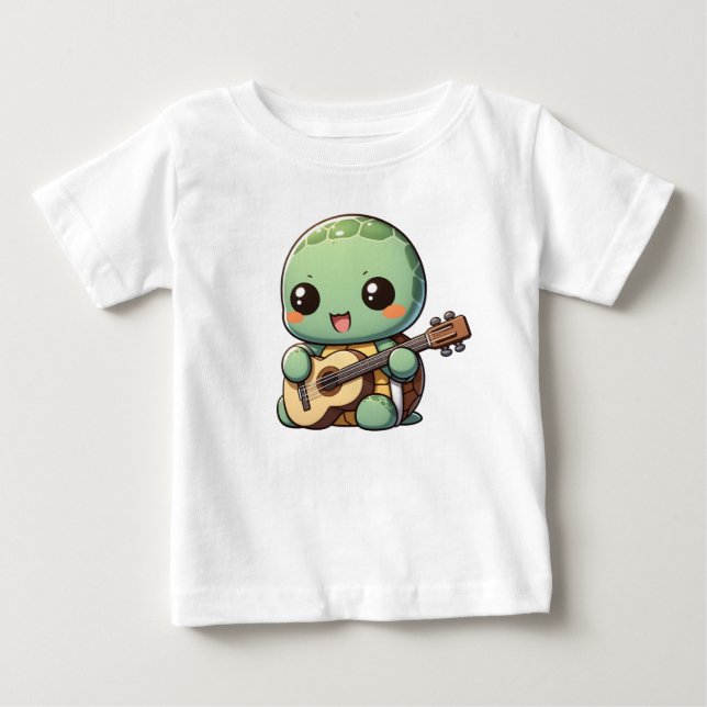 Niedlich Chibi Turtle Playing Guitar Baby T-shirt (Vorderseite)